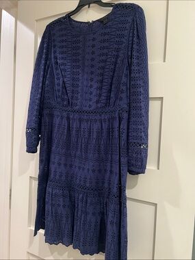 J. Crew Navy Eyelet Long-Sleeve Midi Dress